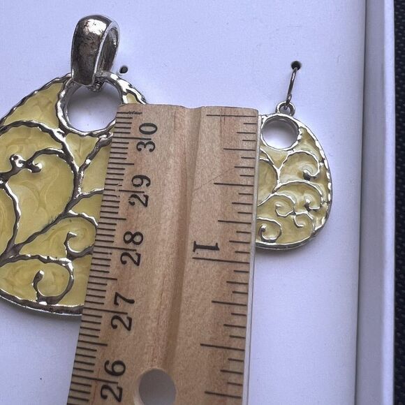 Set of 2 Pendant and Earrings Set Silver-tone Yellow Enamel - Picture 9 of 10